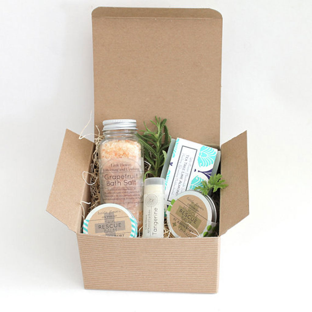 A pre-made spa gift basket from LittleFlowerSoapCo