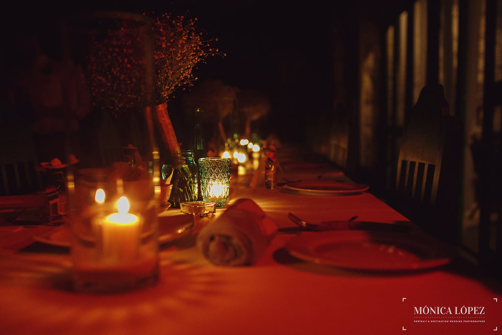 A candle-lit reception table | A One-Of-A-Kind Destination Wedding