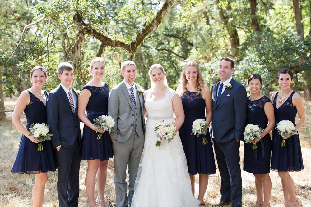 A navy and gray bridal party.