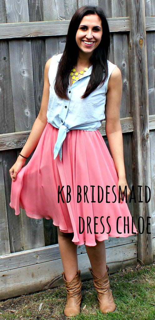 Kennedy Blue bridesmaid dress Chloe restyled with a blue button down and cowboy boots. | www.KennedyBlue.com