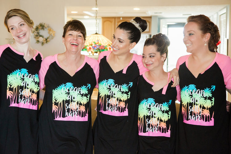 Alexis and bridal party in T-Shirts | Featured on Destination Wedding Details | Real Wedding blog