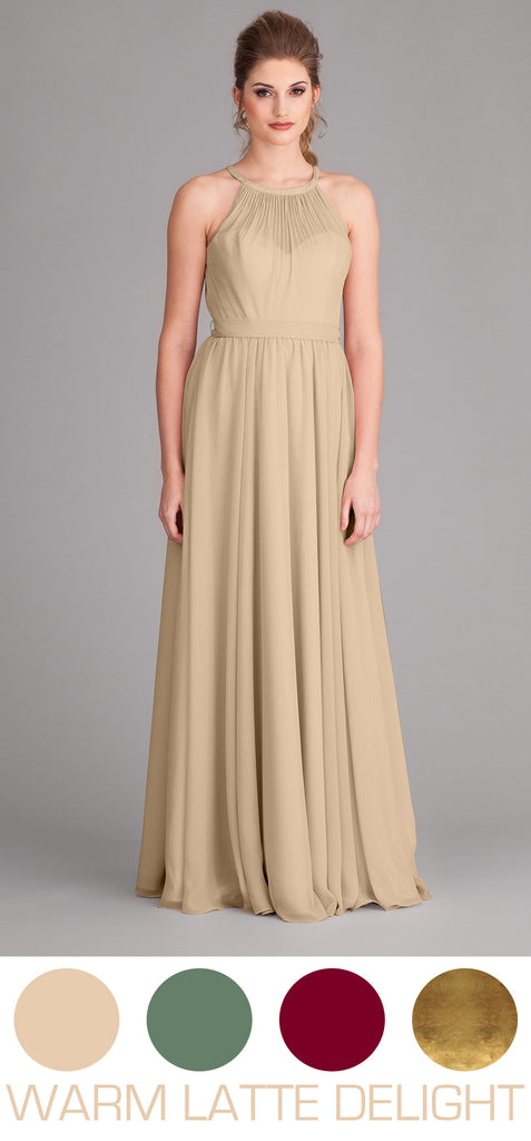 Latte chiffon bridesmaid dresses are a fun and unique choice!