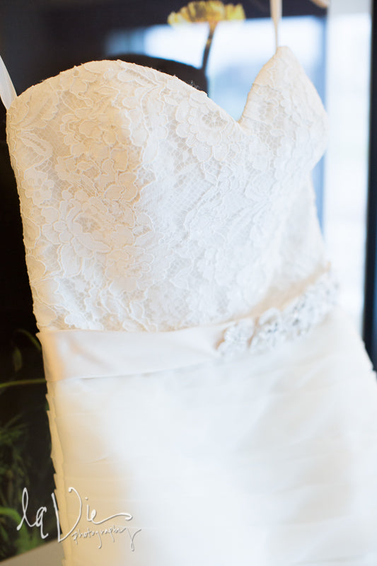 A gorgeous lace and organza wedding dress. | A Simply Chic Wedding Day | Your Something Blue