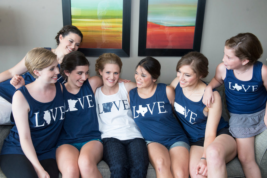 Bride and bridesmaids about to go shopping for dresses!