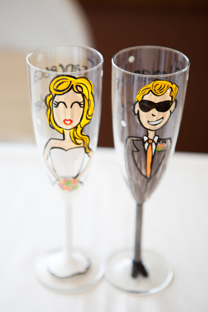 Personalized champagne flutes for the bride and groom! | An Outdoor Wedding That’s Simply Charming | Kennedy Blue
