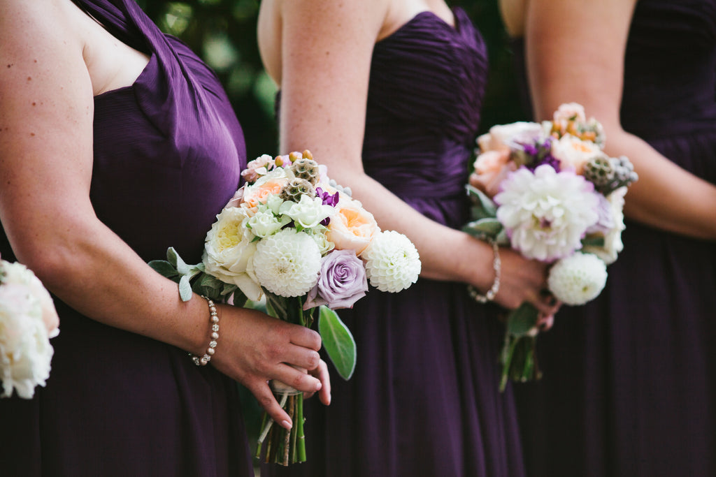 Purple bridesmaid dresses from Kennedy Blue | A Chic Purple and Gold Pittsburgh Wedding