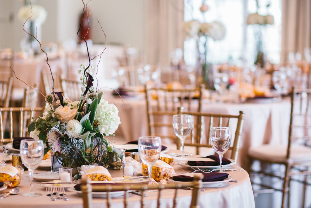 Wedding reception table decorations | A Chic Purple and Gold Pittsburgh Wedding