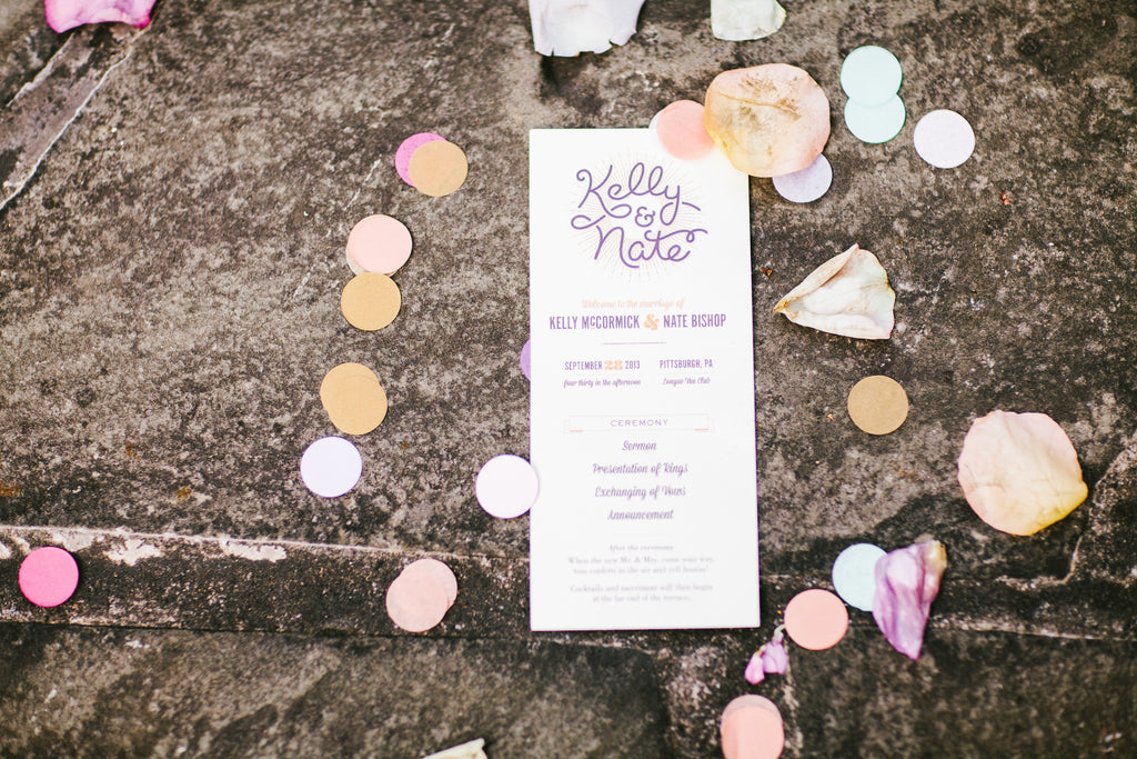 The wedding program | A Chic Purple and Gold Pittsburgh Wedding