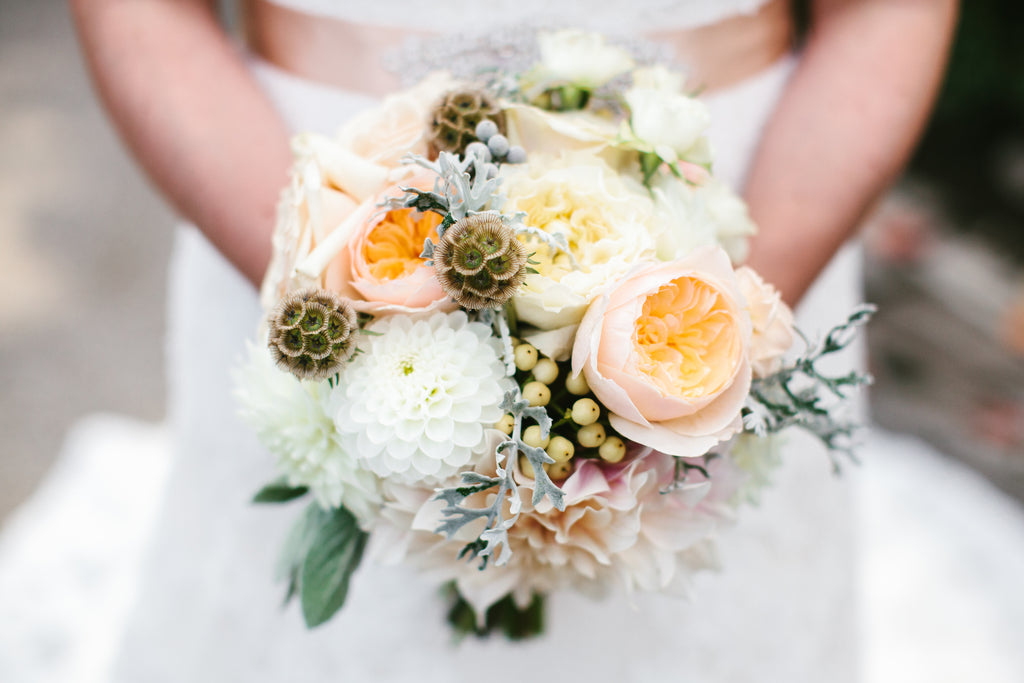 Pastel-colored bridal bouquet | A Chic Purple and Gold Pittsburgh Wedding