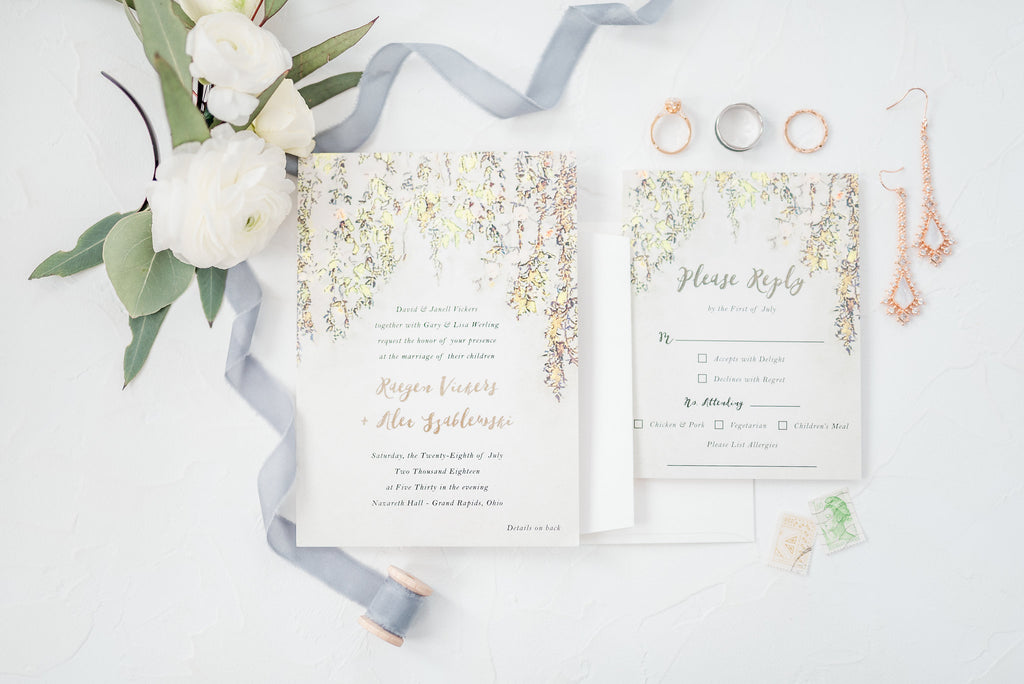 green and white wedding invites