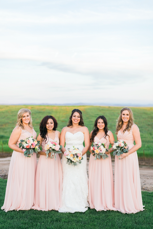 We love these blush pink Kennedy Blue Brooke bridesmaid dresses! | An Elegant, Blush Pink, Rustic Wedding | Kennedy Blue | Catherine Leanne Photography