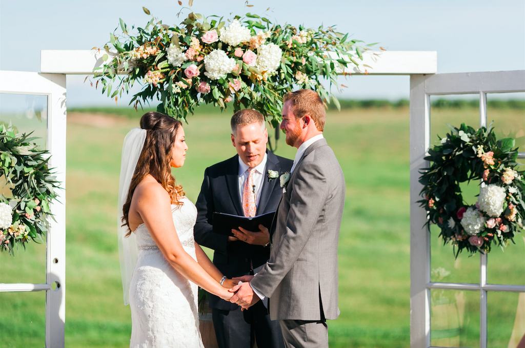 Beautiful photo of the bride and groom at their country wedding! | An Elegant, Blush Pink, Rustic Wedding | Kennedy Blue | Catherine Leanne Photography