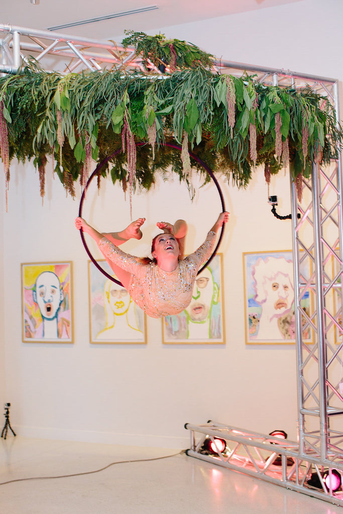 Laura Emiola did an aerialist routine on a suspended ring | Floral Graffiti Inspiration at The Big Fake Wedding