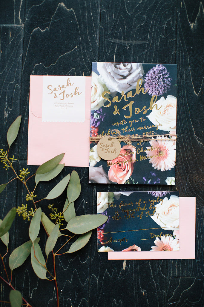 Obsessed with this foil stamped wedding invitation suite | Floral Graffiti Inspiration at The Big Fake Wedding