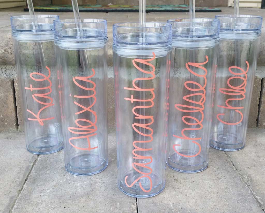Personalized drink tumblers from WeddingsByLeann