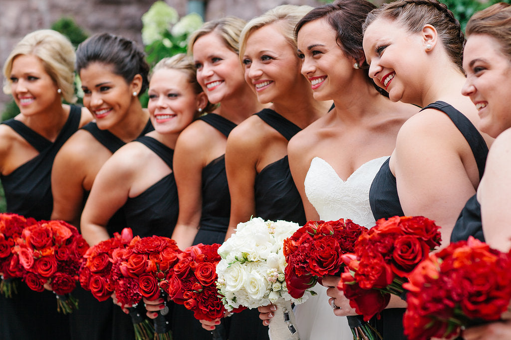 A black and red wedding is always a classic color palette. | A Timeless and Traditional Mansion Wedding