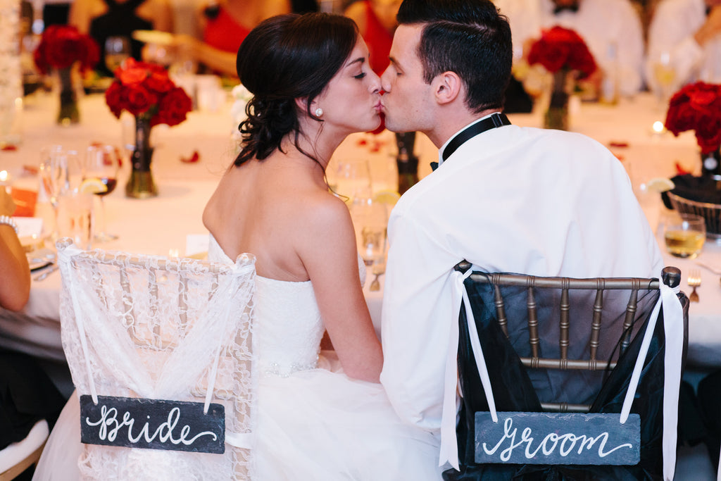 DIY signs for the bride and grooms chair. | A Timeless and Traditional Mansion Wedding