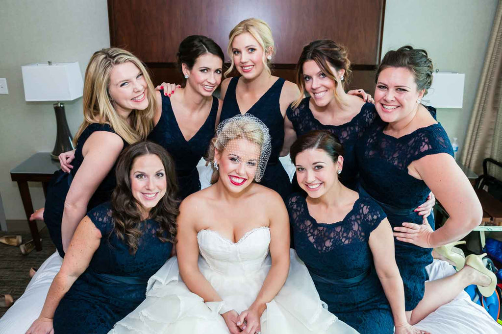 Gorgeous navy blue bridesmaid dresses | A Blue and Pink Rock 'n Roll Wedding