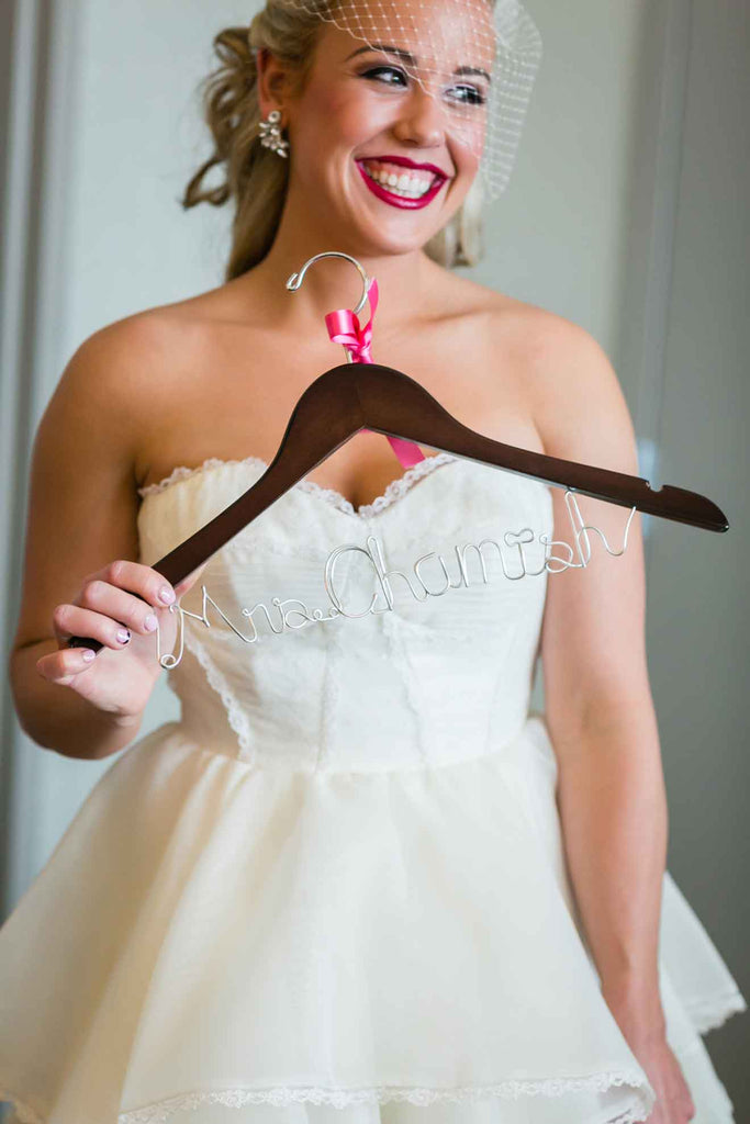 A personalized hanger for the bride | A Blue and Pink Rock 'n Roll Wedding