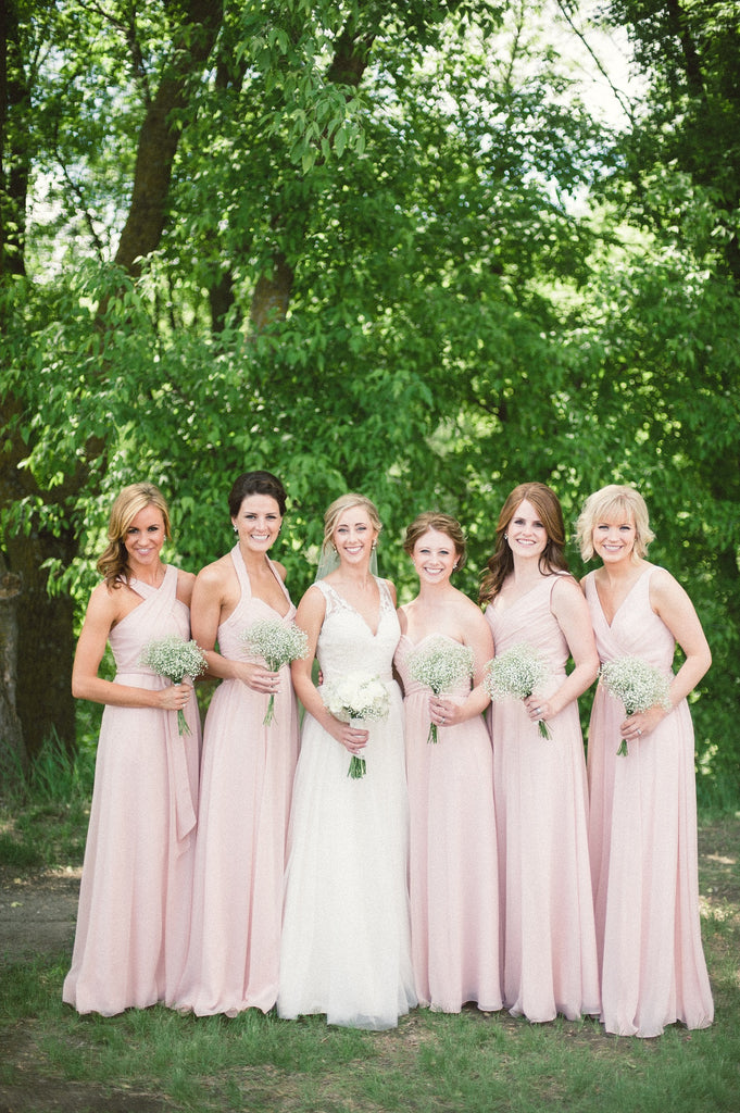 Kennedy Blue blush pink mix-and-match bridesmaid dresses.