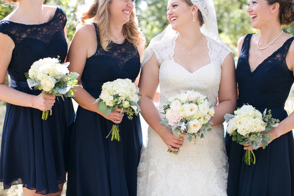 Navy Lace and Chiffon Bridesmaid Dresses