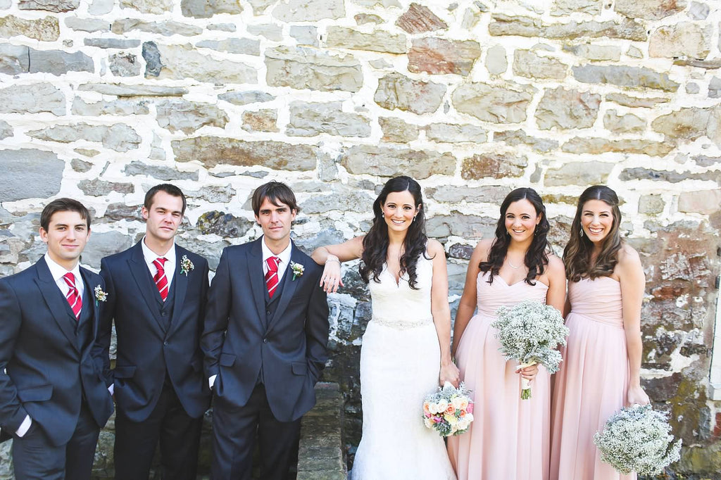 Red and blush bridal party attire. | A Whimsical Autumn Wedding | See the full gallery here!