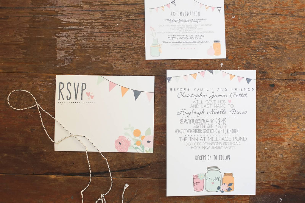 Bunting-themed wedding invitations and stationary | A Whimsical Autumn Wedding | See the full gallery here!