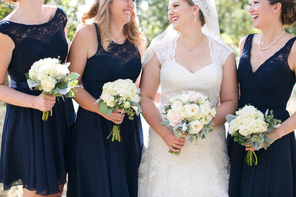Style your maids in the same bridesmaid dress with varying necklines | How to Nail the Mix and Match Trend
