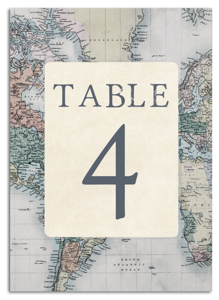 Travel-themed table numbers | Ways to Use Maps and Globes in Your Wedding Decor