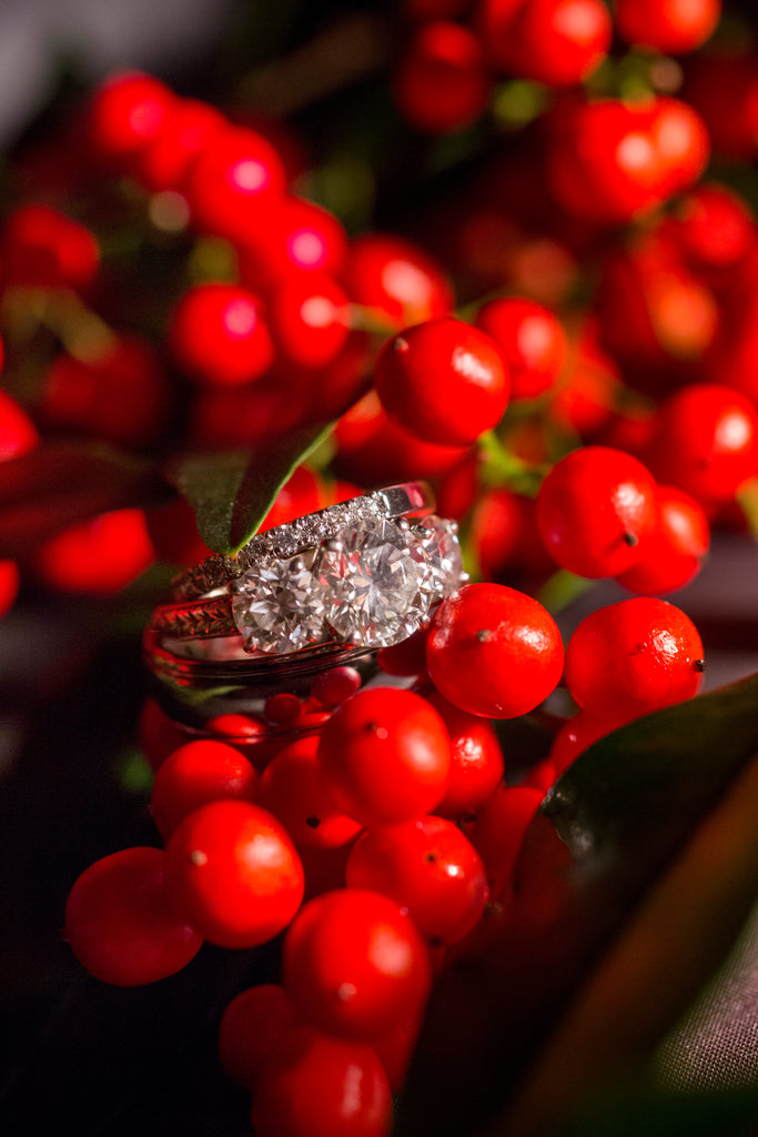 This bride received a gorgeous family heirloom engagement ring. | A Romantic Winter-Themed Wedding
