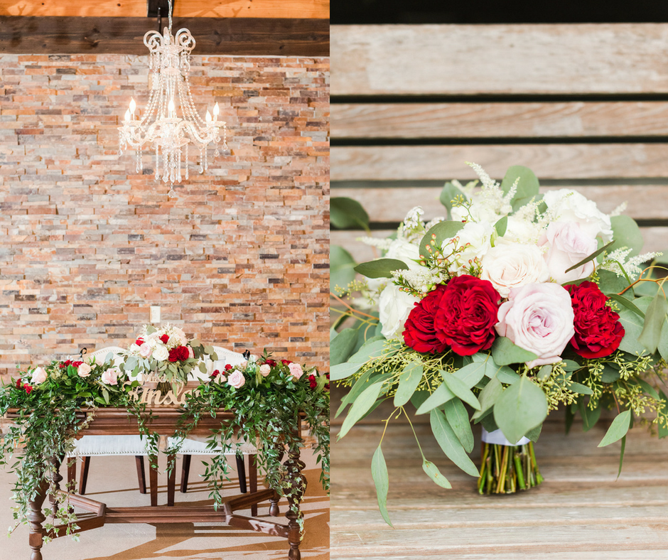 red and pink wedding florals