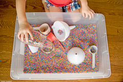 rainbow rice sensory tub