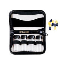 Pill Organizer with 4 vials, leather case and elastic