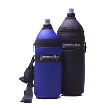 Black and blue water carriers with shoulder strap