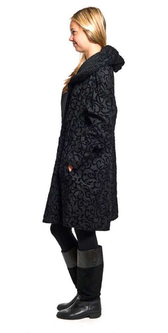 Velvety Scroll Design Ranicoat with Hood Mycra Pac