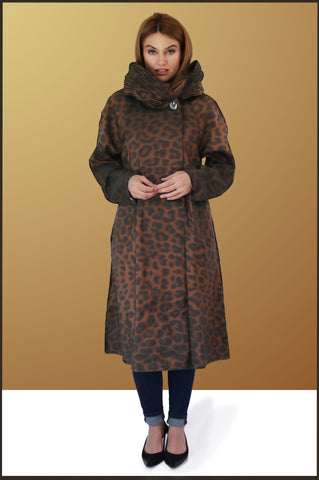 Leopard Raincoat with Hood Tea Length