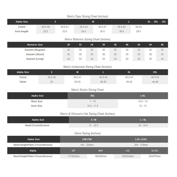 Ex Officio Size Chart Women