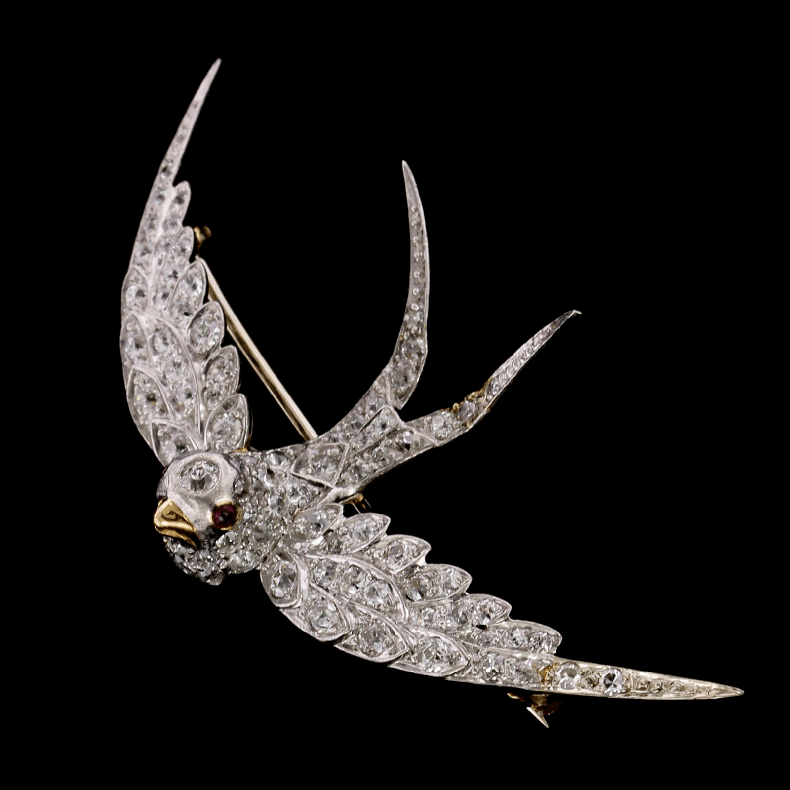 18K White Gold and Platinum Estate Edwardian Diamond Swallow Pin – Long's  Jewelers
