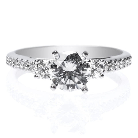 Platinum Three Stone Pave Diamond Engagement Ring
