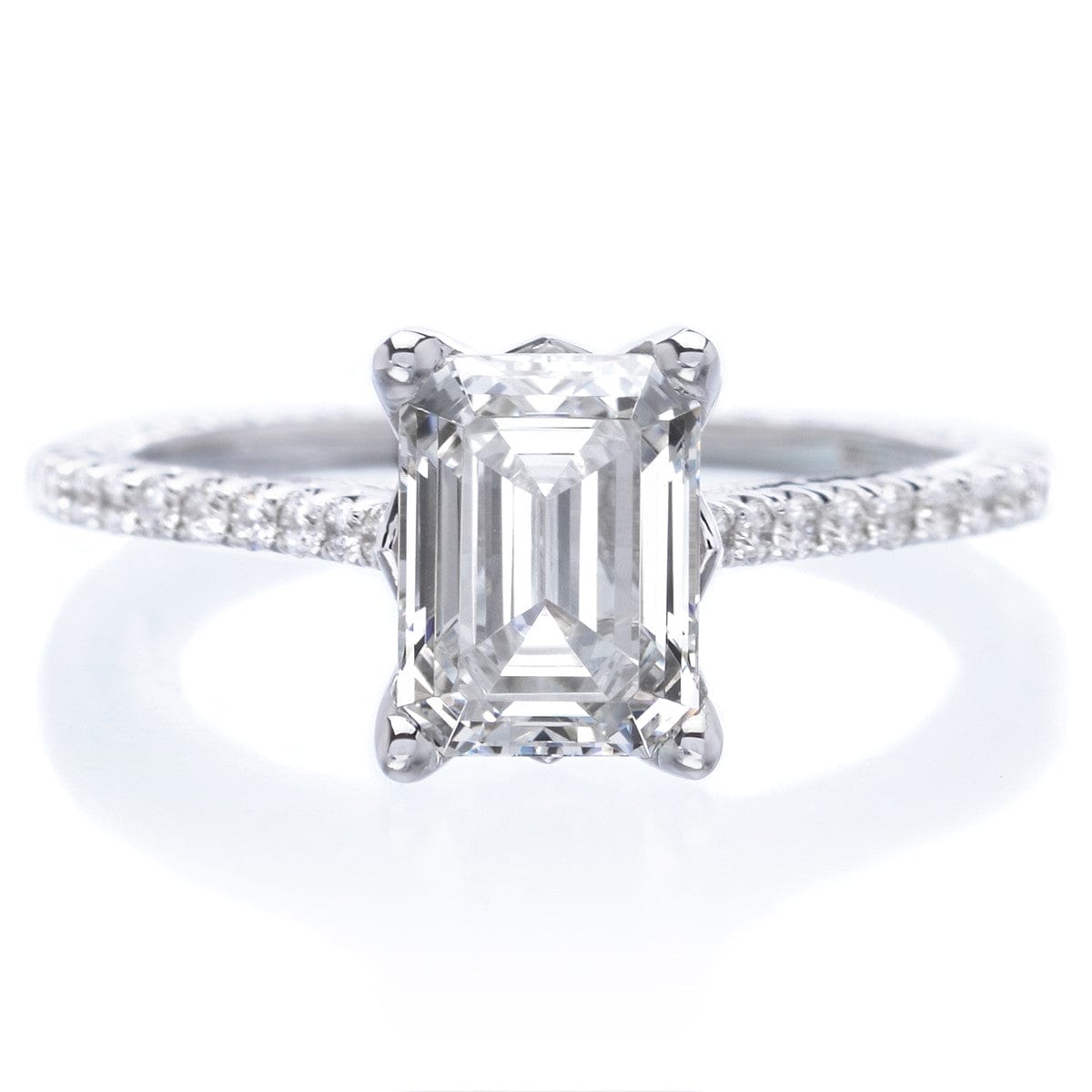 18K White Gold Emerald-Cut Engraved 