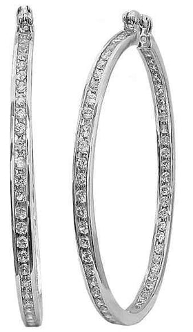 1.75 Inches Pave Set CZ Diamond Inside Outside Hoop Earring RHODIUM OVER SILVER Or YELLOW GOLD  #SME1.75
