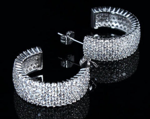 5-Row Micro Pave Prong Set Cz Diamond Round Half Hoop Earrings