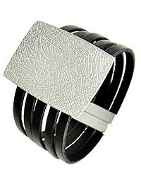 Black Leather & Matte Silver Sporty Bracelet