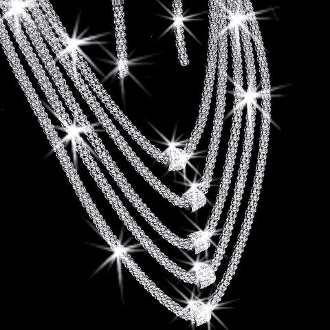 5-Row Micro Pave Ball Crystal Chain Necklace Earrings Set
