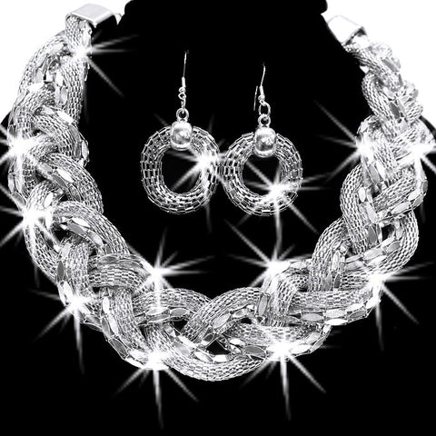 TWISTED Mesh Diamond Cut Chain Link Necklace