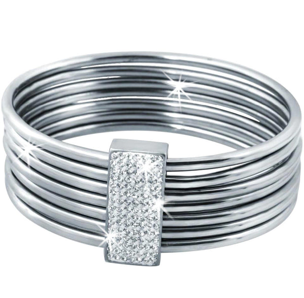 7-Bangles all in 1 w/ Pave Connector Silver Stainless Steel
