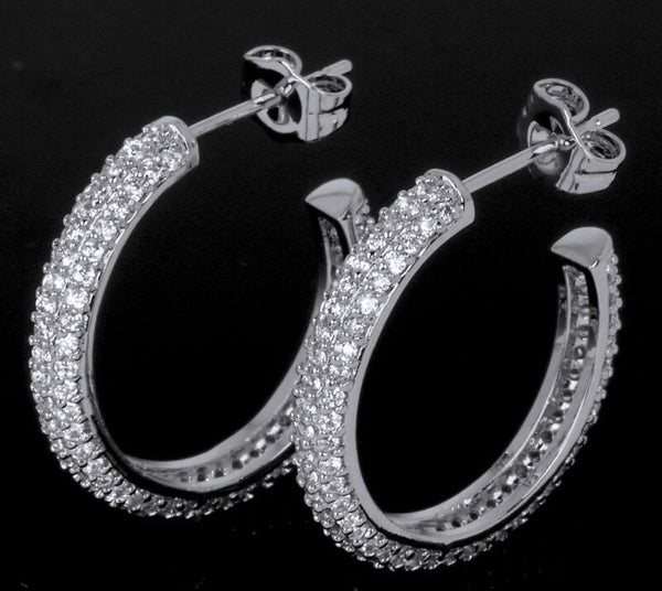 3-Row Micro Pave Signity Cz Diamond Hoop Earrings