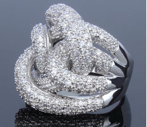 Big Silver Swirl Cocktail Dome Ring Micro Pave Set  Cz Diamond