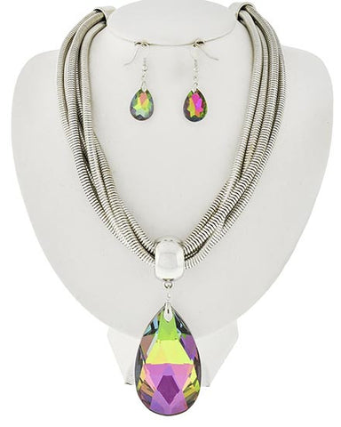 Silver Omega Mystic Topaz Teardrop Necklace