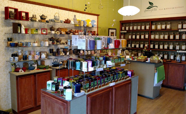 Canandaigua NY store interior showing shelves of tea and teaware.